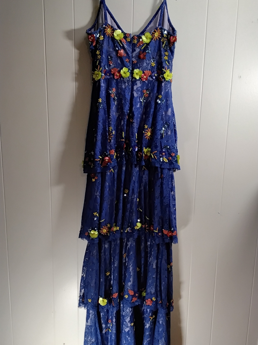 Gianni Bini Blue Floral Tiered Lace Maxi Dress With 4D Flowers - Picture 3 of 7